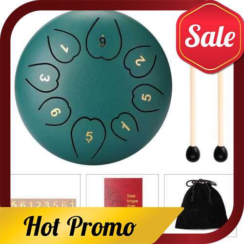 6 inch 8-Tone Steel Tongue Drum Mini Hand Pan Drums with Drumsticks Percussion Musical Instruments (Green)