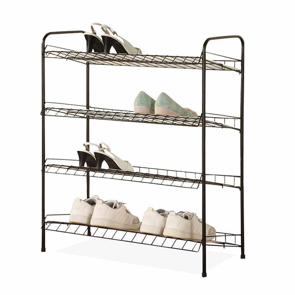 4-Tier Shoe Rack Shelf Shelving Storage Unit Metal Organizer Wire Rack Carbon Steel Home Stand Storage Shelf (Standard)