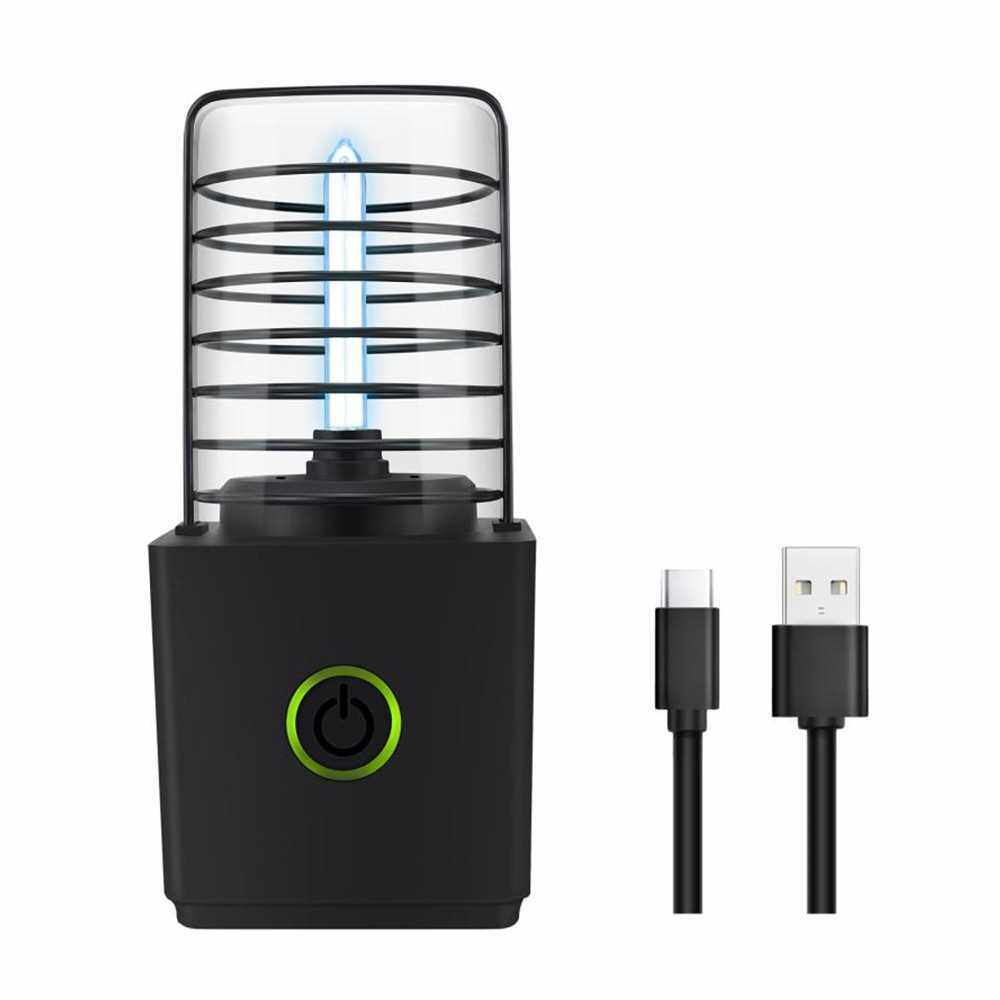 Portable UV Germicidal Lamp USB Ultraviolet Sterilizer Household Sterilization Tool Disinfection LED Light 2000mAh For Car Bedroom Bathroom Home Office (Black)