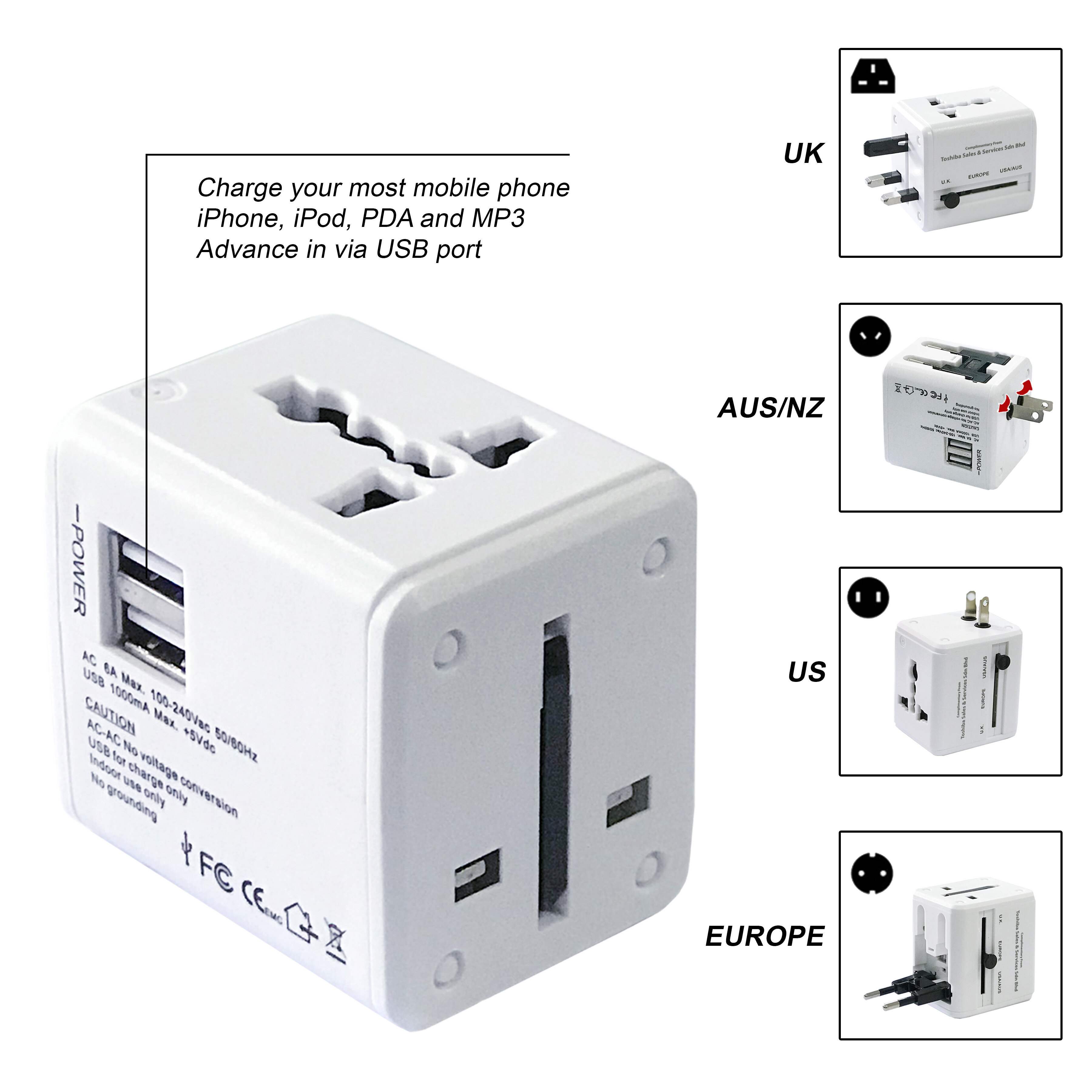 Toshiba Multi Nation International Travel Adaptor With Usb Charger Tos30 New Pgmall