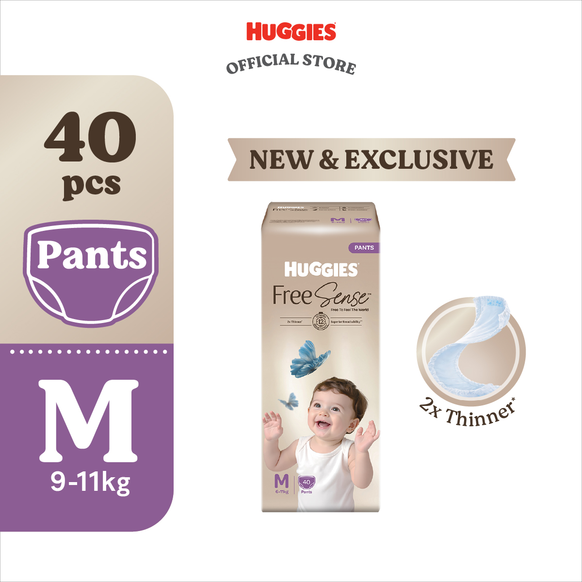 [LAZADA EXCLUSIVE] Huggies Free Sense Pants Diapers M40/L34/XL28/XXL22 (1 Pack)