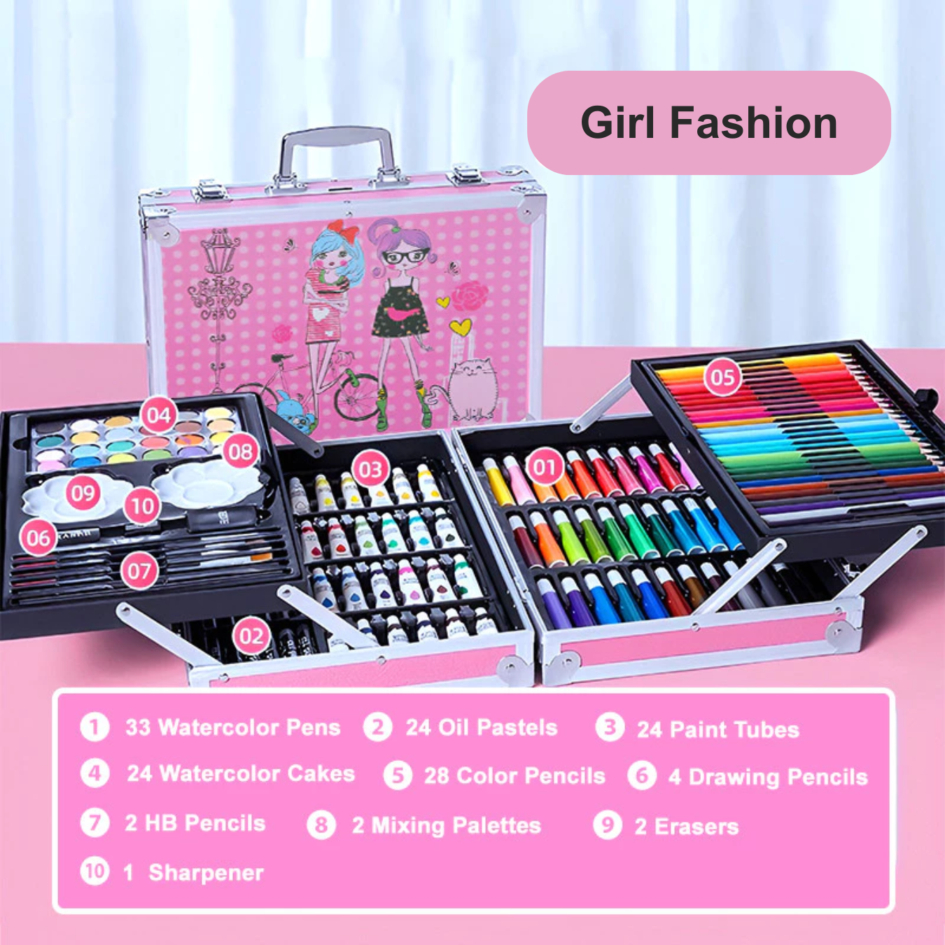 ☀️Life Core☀️ 145pcs Art Set Aluminum Case Painting Pen Watercolor Crayon Marker Pencil for Kids Drawing Educational Gift