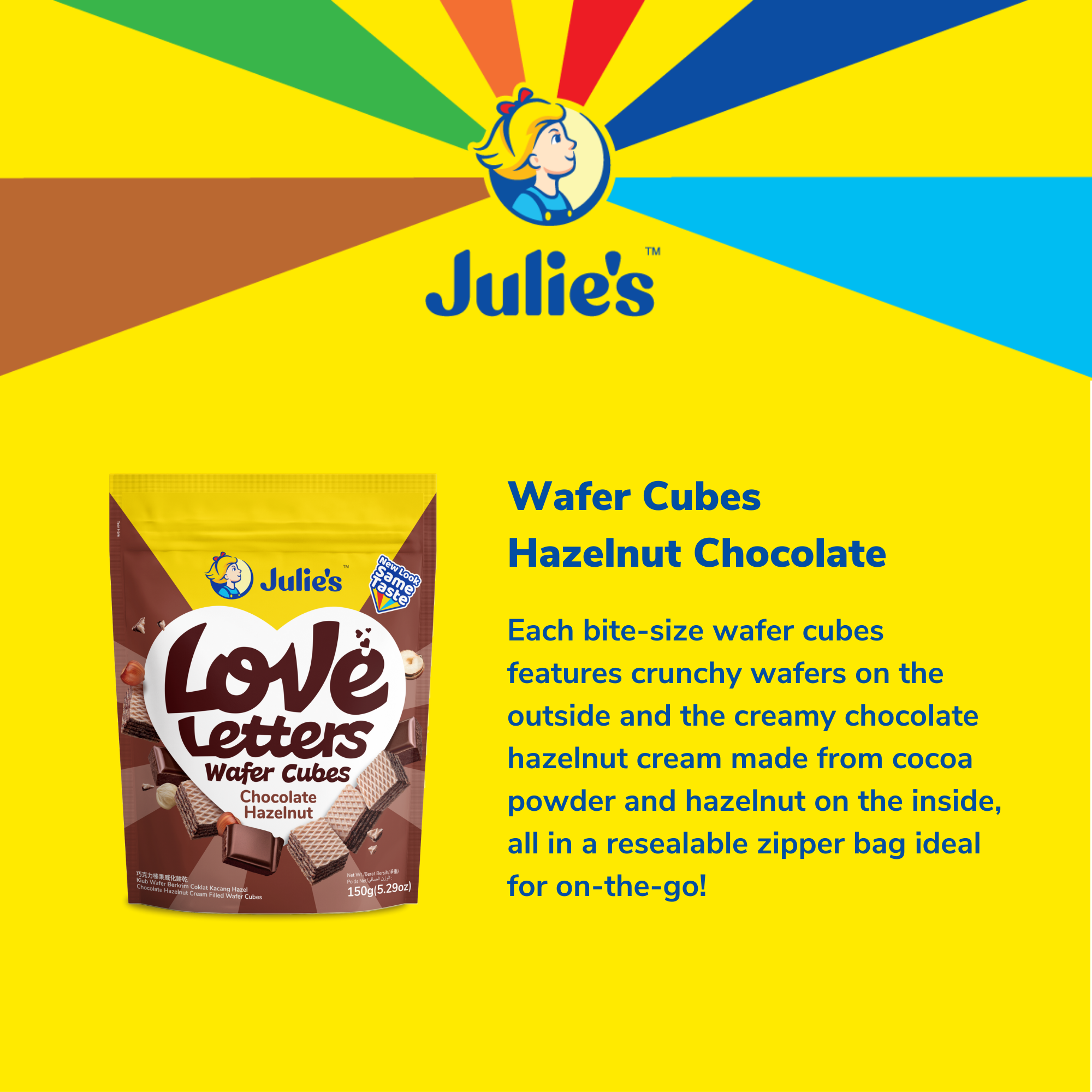 Julie's Love Letters Wafer Cubes Chocolate Hazelnut 150g x 6 packs