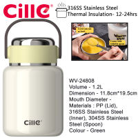 Cille 560ml/800ml/1.2L 316SS Portable Thermal Cooker Food Container Lunch Box [Double Wall]