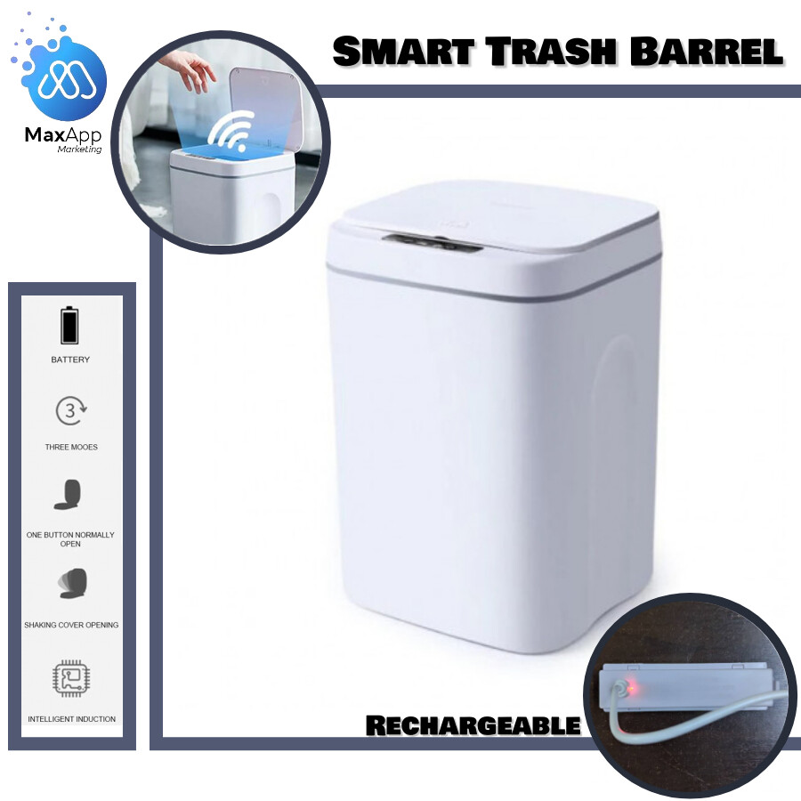 Smart Trash Can Rechargeable Wireless Sensor Automatic Trash Bin Touchless 14L Garbage Dust Bin - Tong Sampah Pintar