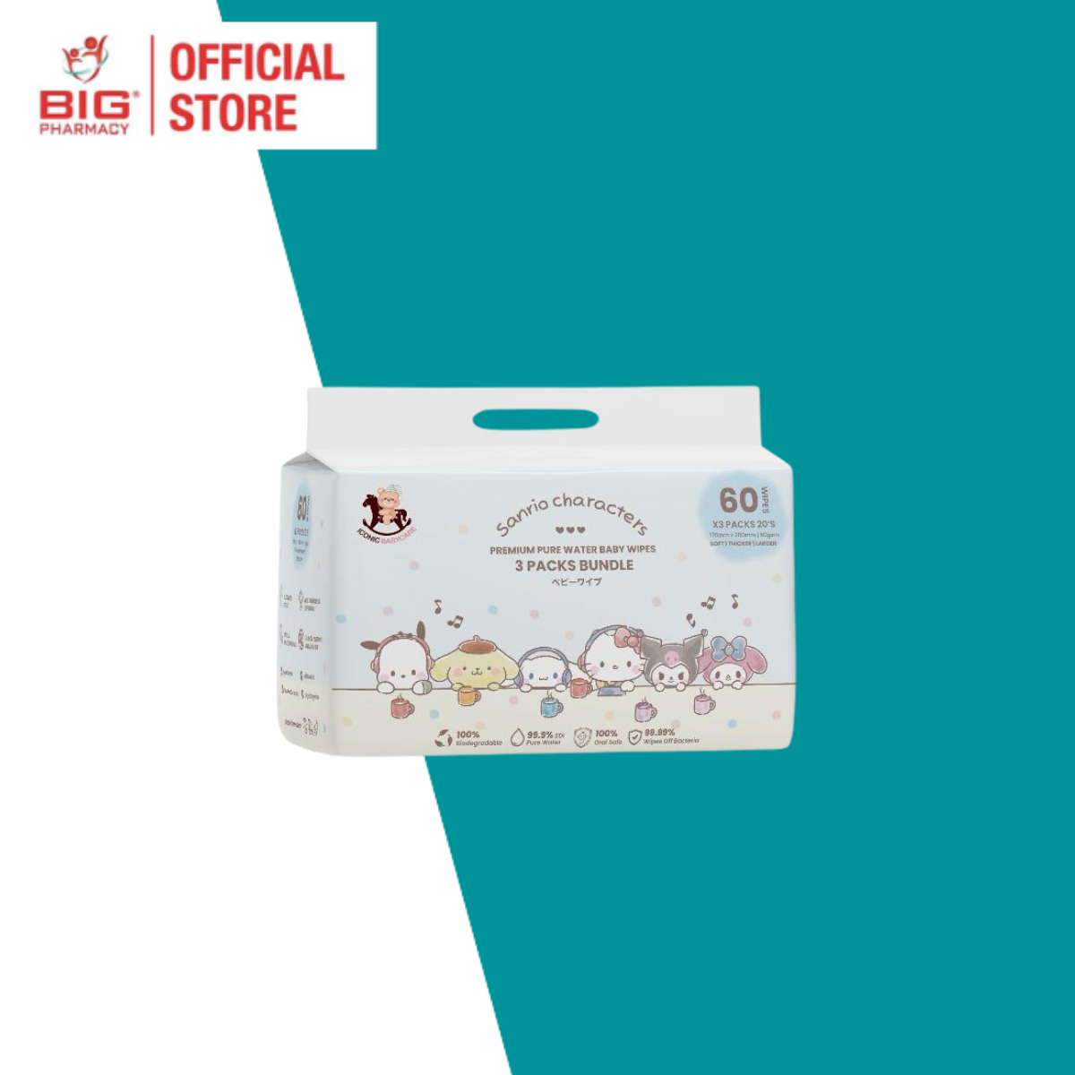 Iconic x Sanrio Baby Wipes Sanrio Characters 20S x 3 Packs/ 80S x 2 Packs