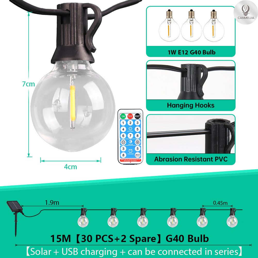 15 Meters Solar String light Outdoor Waterproof 120 LED Christmas Crystal ball for Patio bulb Lights With Solar Panel Original Flash Fairy Garden Party Camping Garland Lamp Porch Wedding Party Decoration lamp ﻿