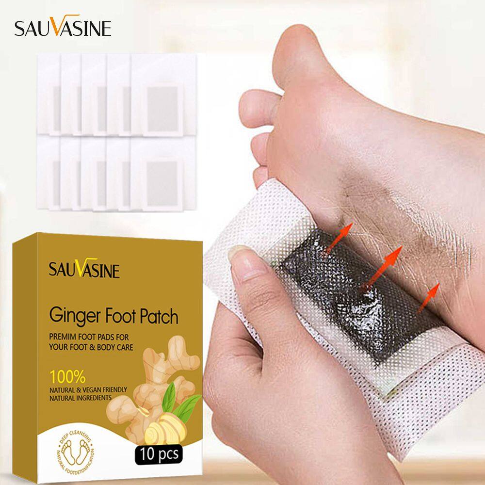 Sauvasine 10 miếng thải độc gừng miếng chà chân chăm sóc tay miếng giảm đau thải độc tố loại bỏ ẩm ướt cải thiện giấc ngủ