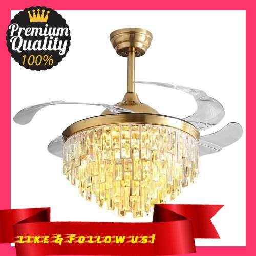 People's Choice Invisible Crystal Ceiling Fan Light Modern Luxury Dining Room Ceiling Fan Lamp 42 Inch 4 Fan Blade Decor Lighting with Remote Control (Standard)