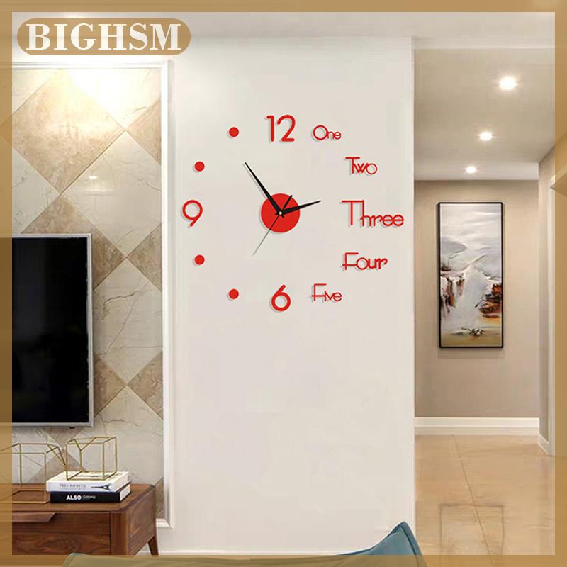 BIGHSM 1 piece 3D glass wall clock Modern design wall clock soundless quartz with needles home decoration.