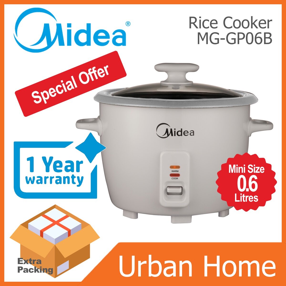 MIDEA 0.6L Mini Conventional Rice Cooker (MGGP06B/MGGP06B) extra