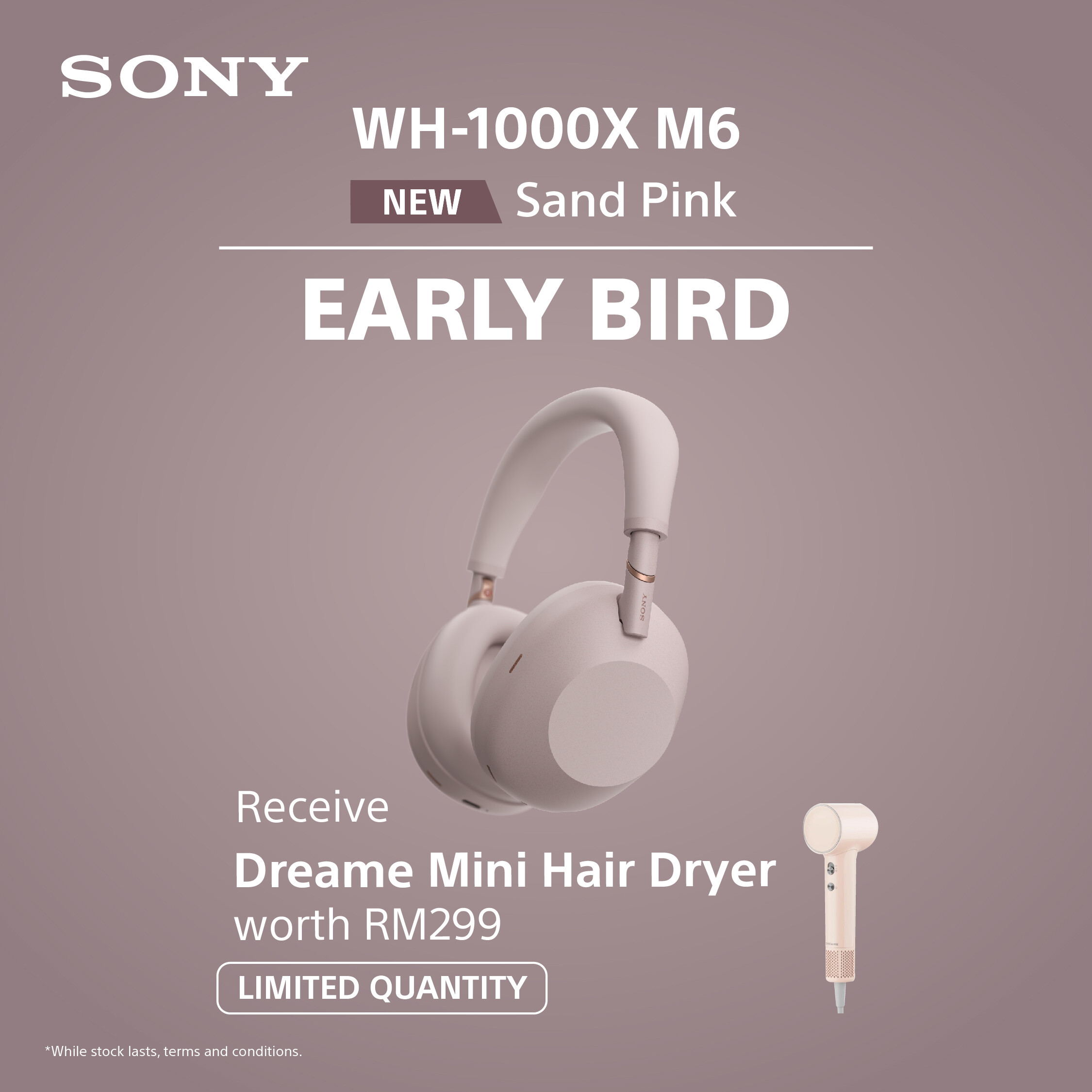 Sony WH-1000XM6 Bluetooth Over-Ear Noise Cancelling premium Headphones Sand Pink *Free Dreame Mini Hair Dryer