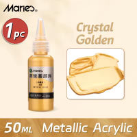 Maries Metallic Acrylic Paint 50ML Pearlescent Rich Shiny Pigments with Bottle Golden Slivery for DIY Art Painting/Wood/Gypsum/Ceramics/Plastics/Resins/Stones/Glass/Metal Materials/Fabrics etc