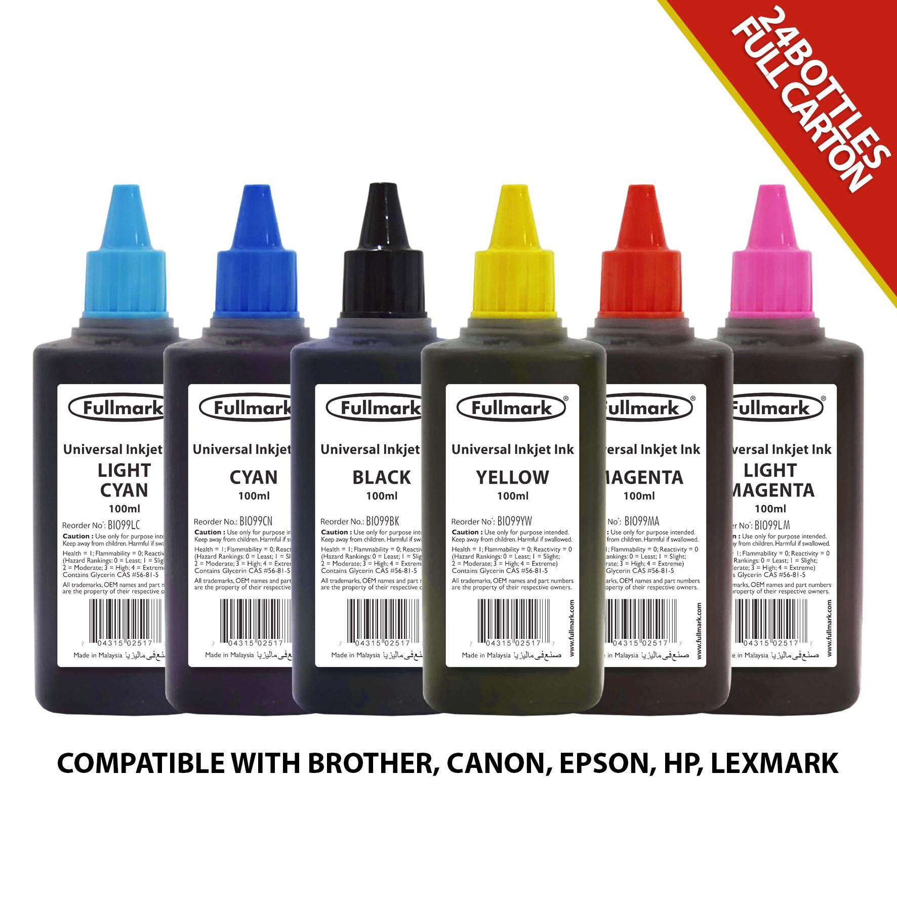 Fullmark Inkjet Ink Refill Universal for Canon / HP / Epson / Brother / Lexmark Printer , 24 x 100ml (1 Carton) BI099