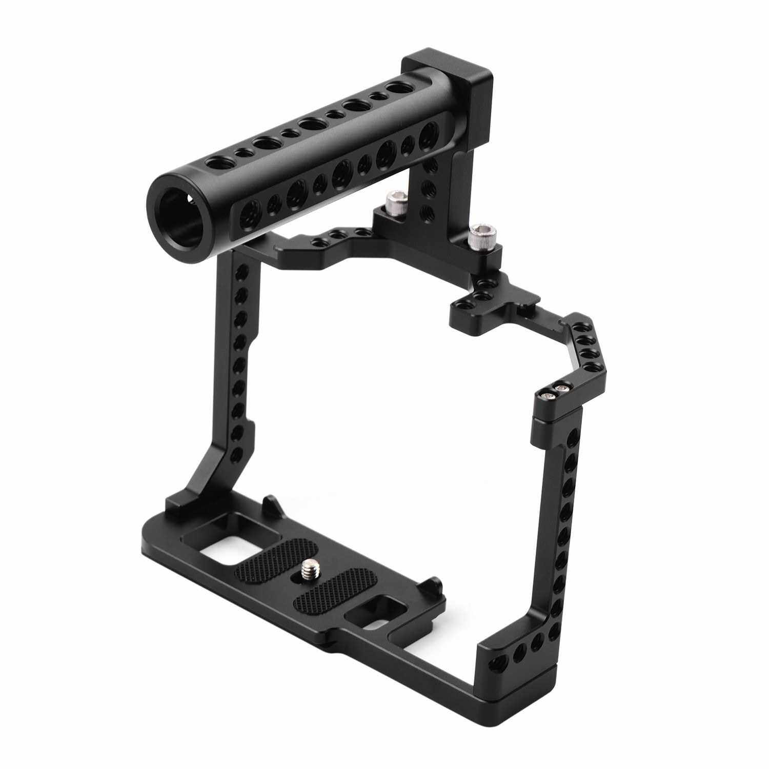 Andoer Camera Cage + Top Handle Kit Aluminum Alloy with Dual Cold Shoe Mount 1/4 Inch Screw Compatible with Canon EOS 90D/80D/70D DSLR Camera (Standard)