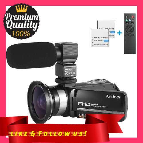 People\'s Choice Andoer HDV-301LTRM 1080P FHD Digital Video Camera Camcorder DV Recorder IR Nightshot 24MP 16X Digital Zoom 3.0 Inch LCD Touchscreen with 2pcs Rechargeable Batteries + Extra 0.39X Wide Angle Lens + External Microphone (1)