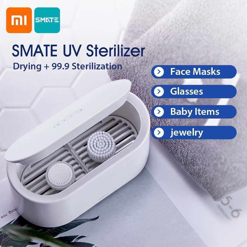 Xiaomi Smate UV Bacterial Sterilizer Box UV-C Face Mask Sterilization Beauty Tools Drying Sterilizer Anti Virus for Face Mask Glasses Watches Earphones Baby Items Disinfection Box 100-240V (White)