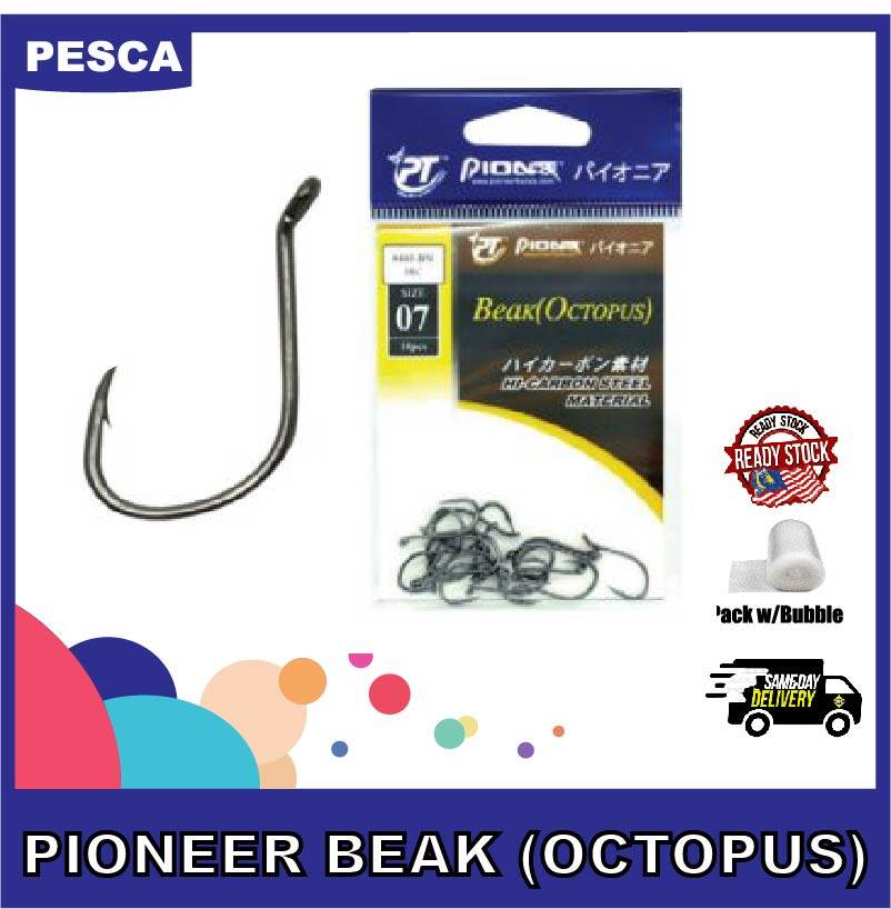 PESCA - PIONEER Beak Hooks (Octopus) Size 3/0, 2/0, 1/0, 6, 4, 2, 1 Fishing Hook Mata Kail Mata Umpan Ready Stock
