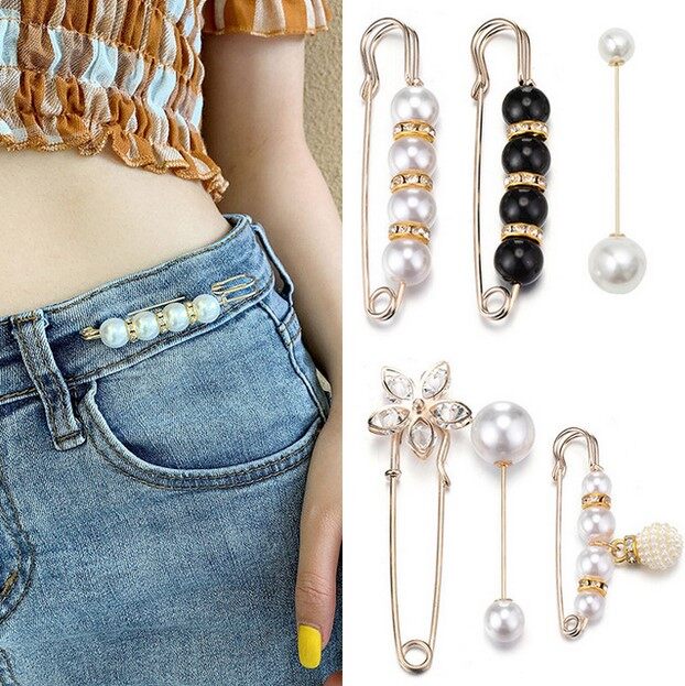 【Akula Store】bộ Trâm Cài Khí Chất Hình Tròn Bằng Hợp Kim Ngọc Trai, Túi Ghim Cài Huy Hiệu Hoa Cười Ghim Cài Ve Áo Quần Áo Điều Chỉnh Eo Sửa Quần Áo Quà Tặng Trang Sức