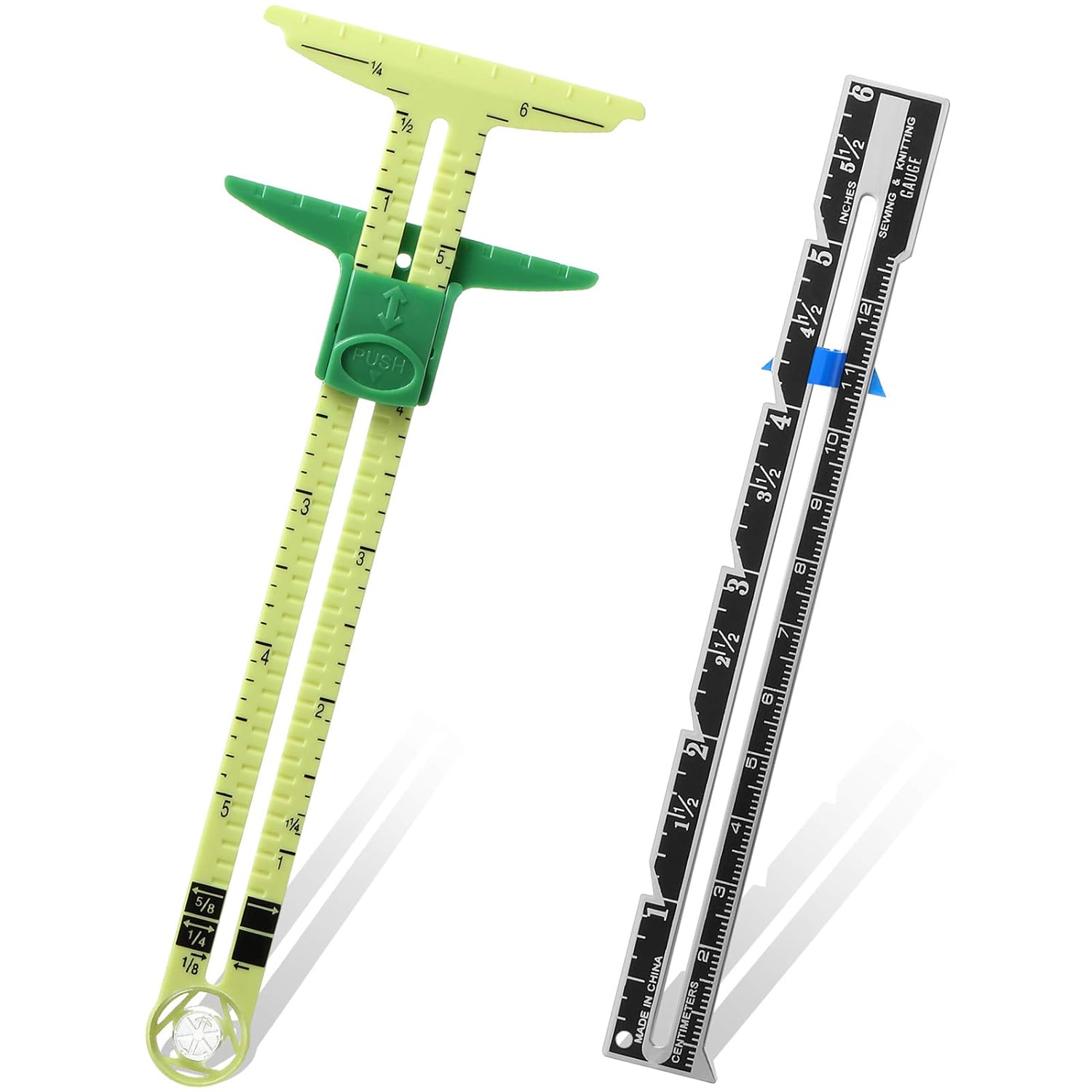 2 Pieces Sewing Gauge Sewing Measuring Tool 5-in-1 Sliding Gauge Measuring Sewing Ruler Tool Fabric Quilting Ruler for Knitting Crafting Sewing Beginner Supplies