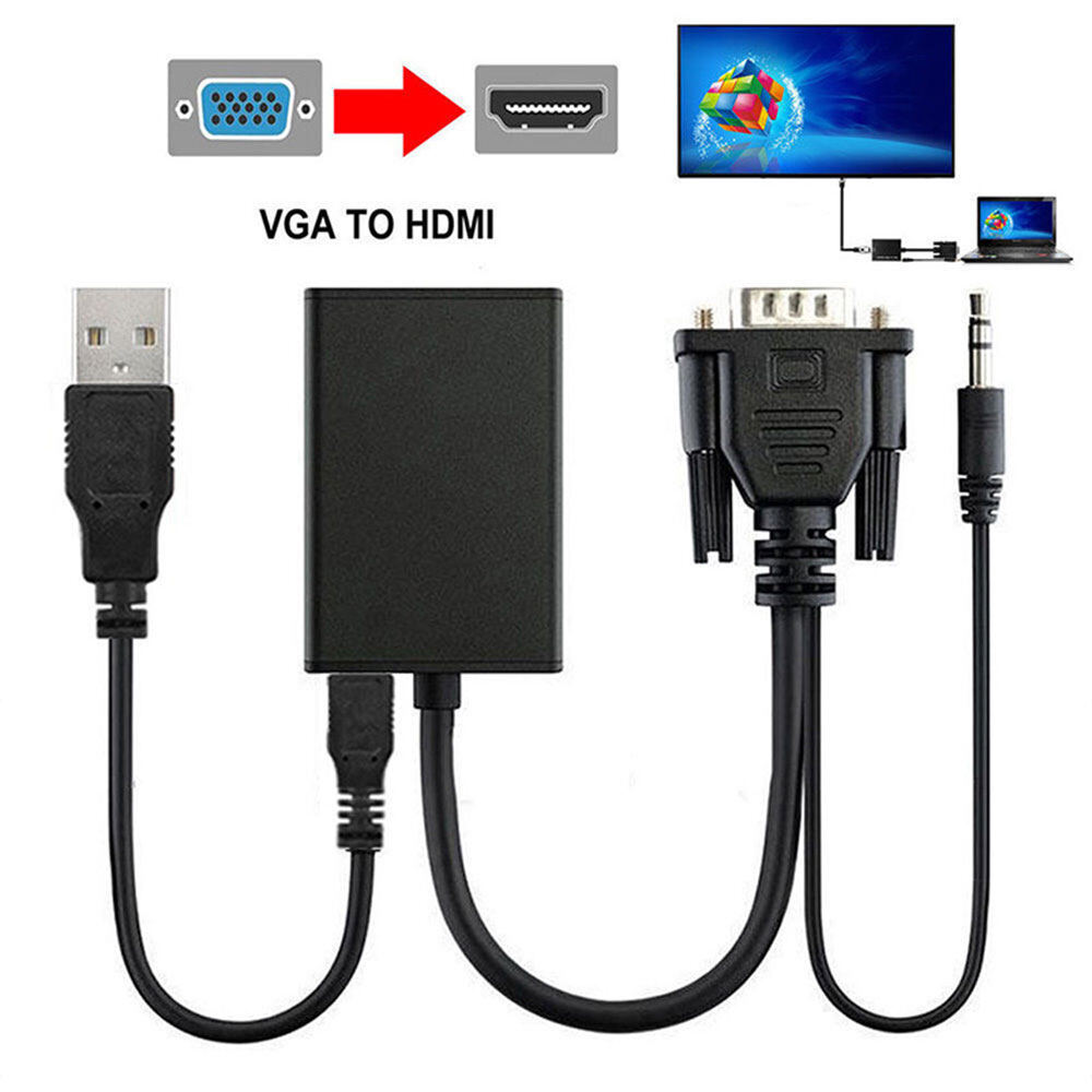 Cáp Chuyển Đổi VGA Đực Sang HDMI Cái Với Đầu Ra Âm Thanh Bộ Chuyển Đổi Nguồn USB 1080P Cho Máy Tính Xách Tay Sang HDTV Máy Chiếu TV AV HDTV Cáp Video Bộ Chuyển Đổi Âm Thanh Màu Đen