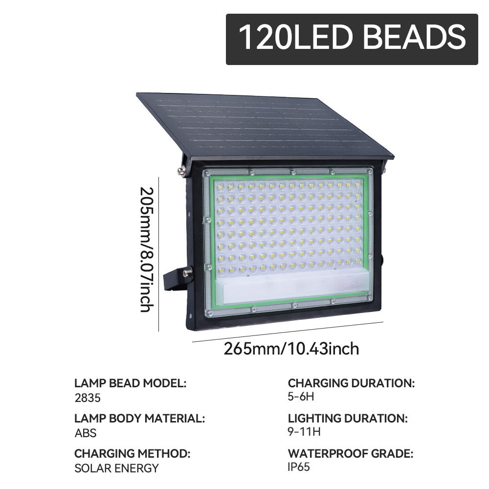 DingDian LED Solar Flood Light Outdoor Waterproof IP65 72/120 LED Bright White Street Lamp with 6000mAh Solar Panel Auto On at Night Modern Design Solar Wall Light for Garden Yard Pathway