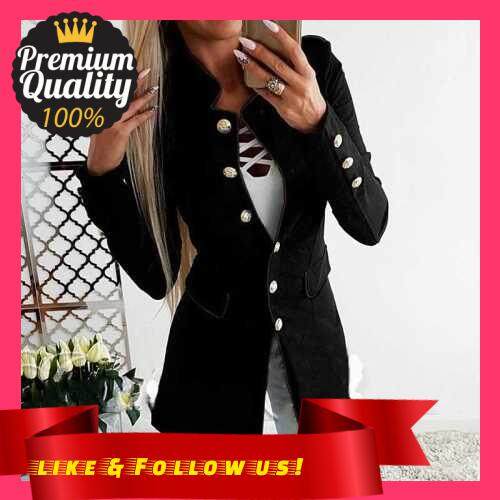 People's Choice Fashion Women Suit Jacket Solid Button Front Long Sleeve OL Work Ladies Casual Slim Coat Outerwear (Black)