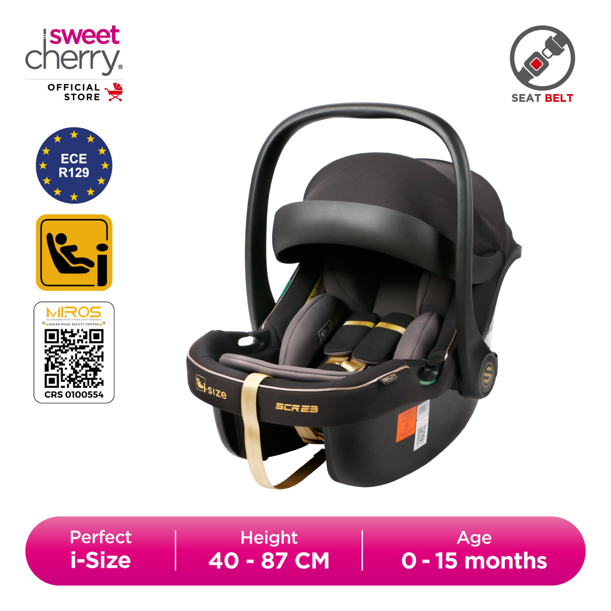 Sweet Cherry Perfect SCR Series ECE UN R129 Baby Car Seat AY329 SCR23 i-Size Carrier Infant Car Seat with Headrest Adjustment