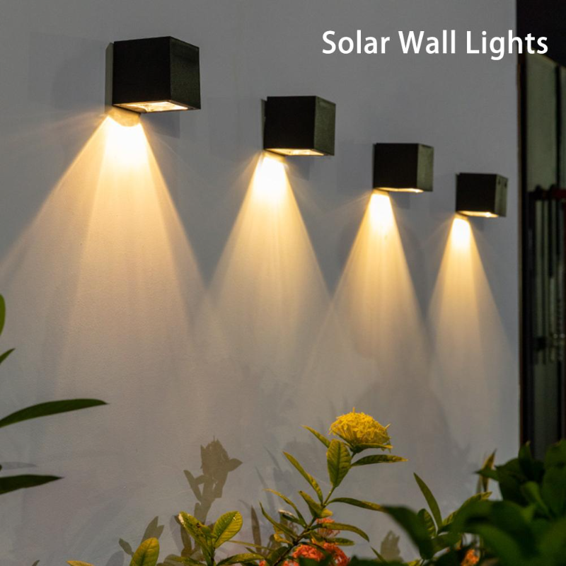 Đèn LED năng lượng mặt trời ngoài trời Vườn Đèn tường vuông ánh sáng mặt trời cảm biến IP65 không thấm nước sân sân ban công hàng rào Đèn trang trí