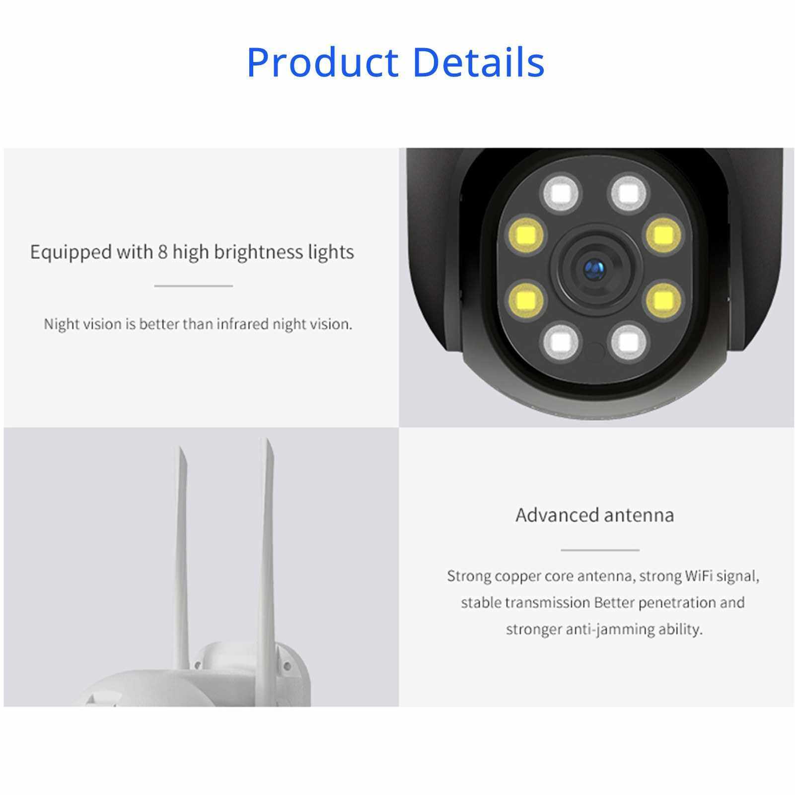 Outdoor Wireless WiFi Security Camera, 360 View Pan Tilt 720P WiFi Home Surveillance Camera with Color Night Vision, 2-Way Audio, Motion Detection, Ycc365plus App Remote Access, IP66 Waterproof (Black & White)
