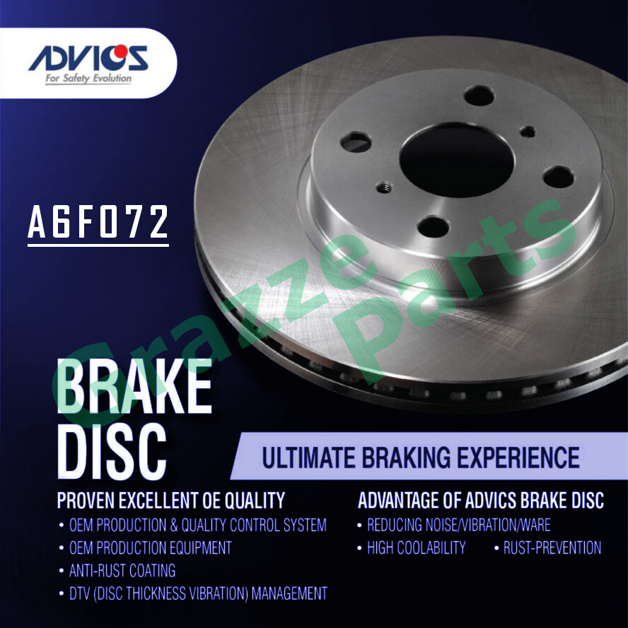 (1pc) Advics Aisin Disc Brake Rotor Front A6F072 for Perodua Kembara Nautica Toyota Rush F700 5 Hole