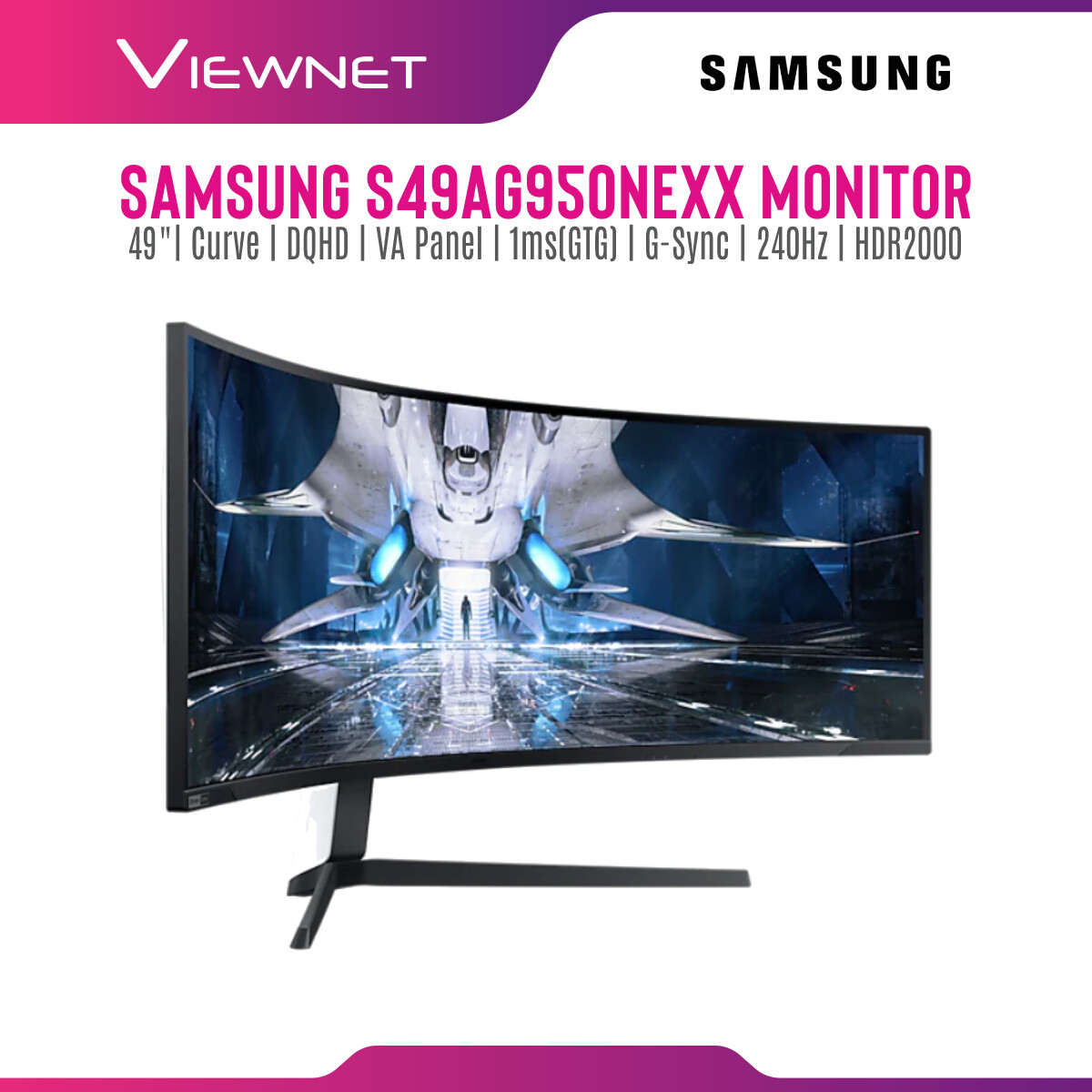 Samsung Odyssey G9 NEO S49AG950NE Curve 49" Gaming Monitor (LS49AG950NEXXS)(DQHD, VA, 1ms(GTG), HDR2000, F/G-Sync 240hz)