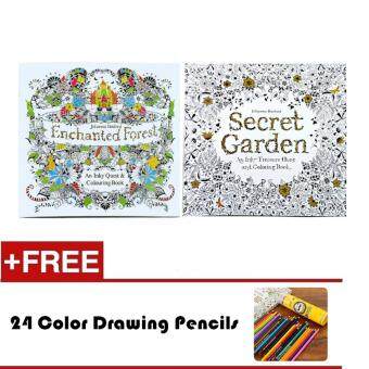 2 Pcs 24 Photos Adults Children Graffiti Book Enchanted Forest And Secret Garden Colouring With