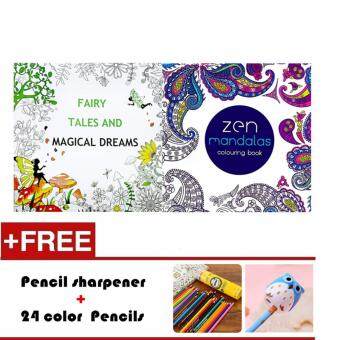 2 Pcs 24 Photos Adults Children Graffiti Book Magical Dreams And Zen Mandalas Colouring With