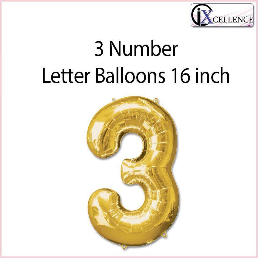 [IX] NUMBER 3 Letter Balloon 16 inch (Gold) toys for girls