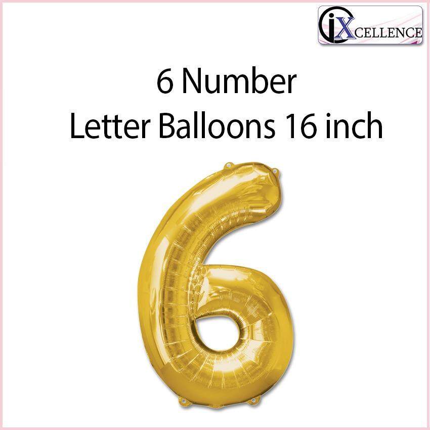 [IX] NUMBER 6 Letter Balloon 16 inch (Gold) toys for girls