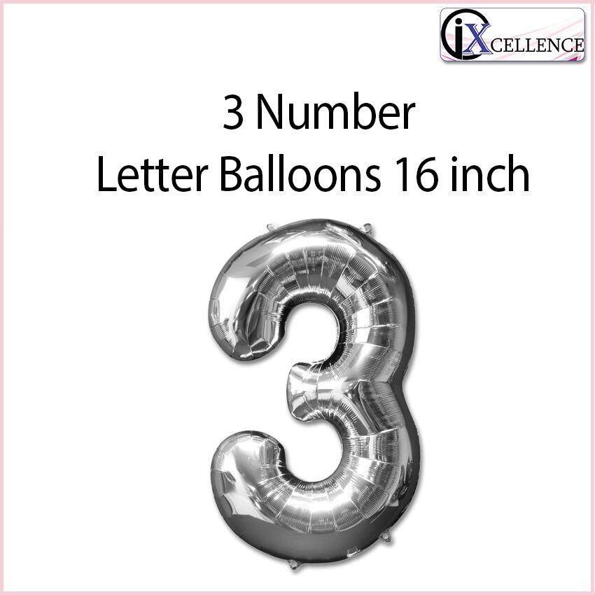 [IX] Number 3 letter Balloon 16 inch (Silver) toys for girls