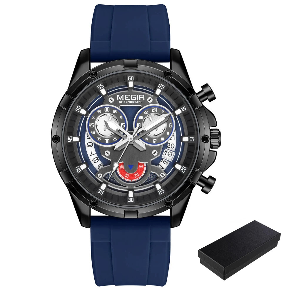 MEGIR Man Watch Quartz Waterproof Luxury Luminous Date Chronograph Silicone Men Wristwatch Military Sports Mens Watches