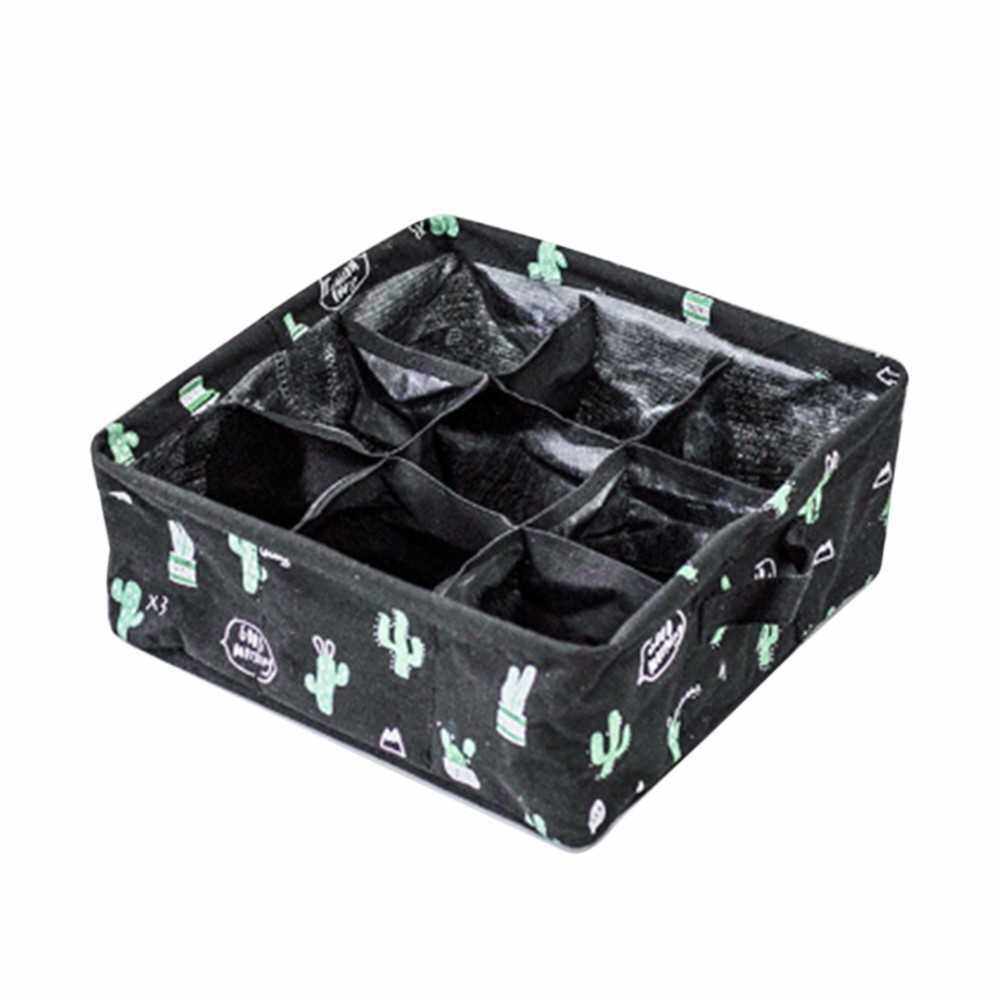 Home Use Storage Box Underwear Socks Organizer Cartoon Cactus Pattern Sundries Storage Container (Black)