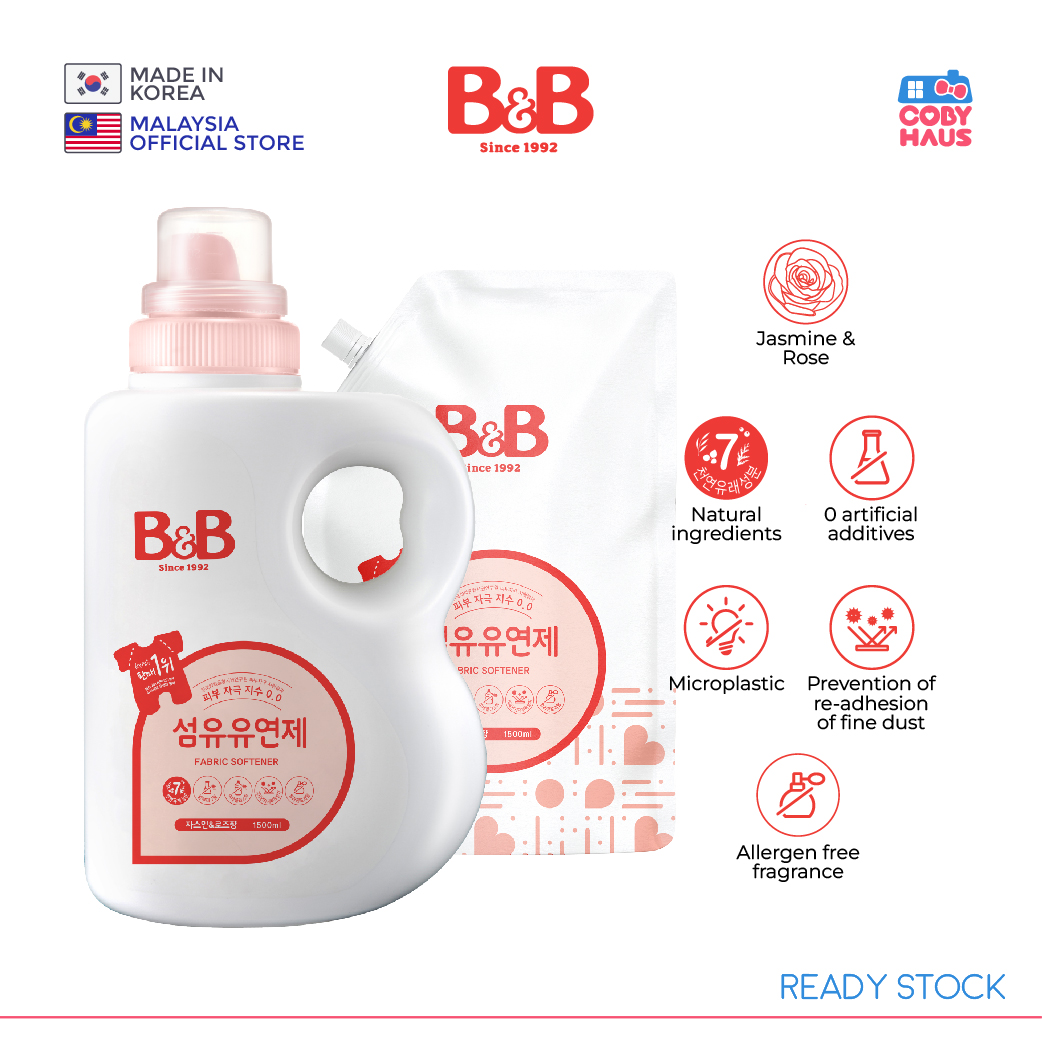 B&B Korea Skin Protection Baby Fabric Softener Jasmine & Rose 1500ML (Bottle/Refill) (EXP DATE:2026/08)
