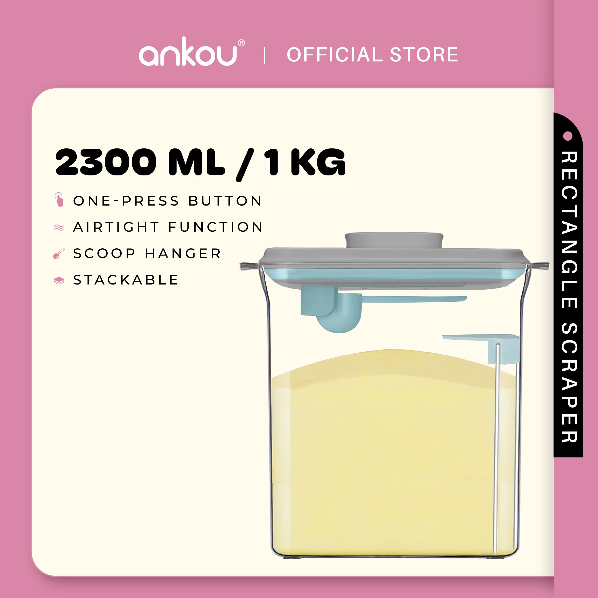 ANKOU Airtight Milk Powder Container With Scraper - Rectangle Scraper (2300ml)