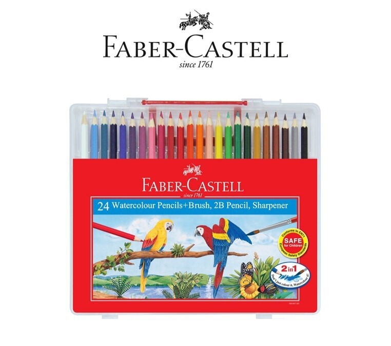 FaberCastell 24 Watercolour Pencils + Brush + 2B Pencil + Sharpener