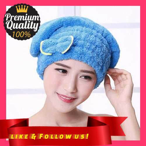 People\'s Choice Quick Hair Drying Bath Spa Bowknot Wrap Towel Thicken Shower Hat Cap For Bath Bathroom Accessories (Blue)