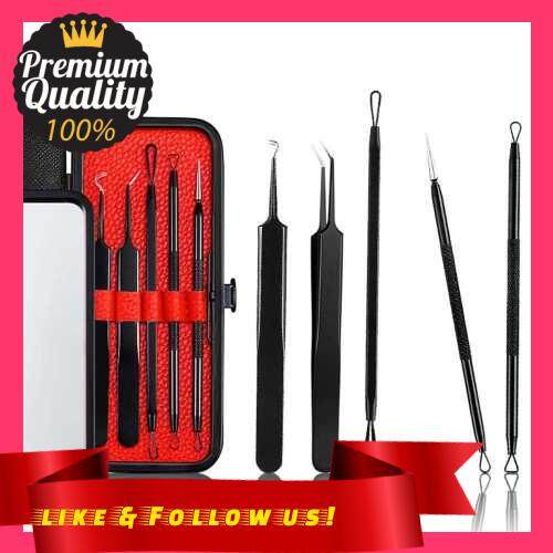 People\'s Choice Stainless Steel Pimple Extractor Tool Set Blackhead Remover Comedone Extractor 5PCS Acne Tool Removal Kit (Black)