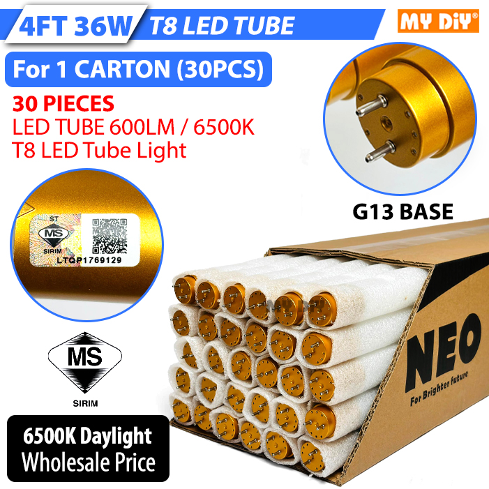 NEO SIRIM 30pcs 4FT 36W Extra Bright LED Tube 3600LM / 6500K T8 LED Tube Light Lampu LED Tiub T8 4 Kaki