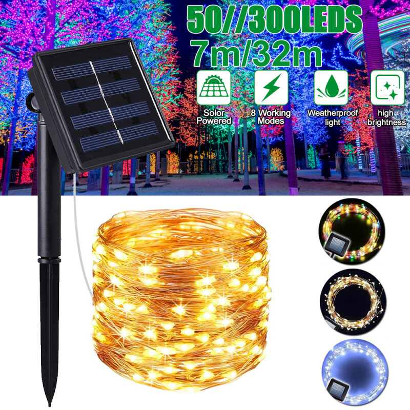 300 LED 32M Năng Lượng Mặt Trời Chuỗi Đèn Chiếu Sáng Ngoài Trời 8 Chế Độ Đầy Sao Đèn Dây Đồng Không Thấm Nước IP65 Cổ Tích Giáng Sinh Đảng Đèn Trang Trí Cho Đám Cưới Nhà Bên Halloween