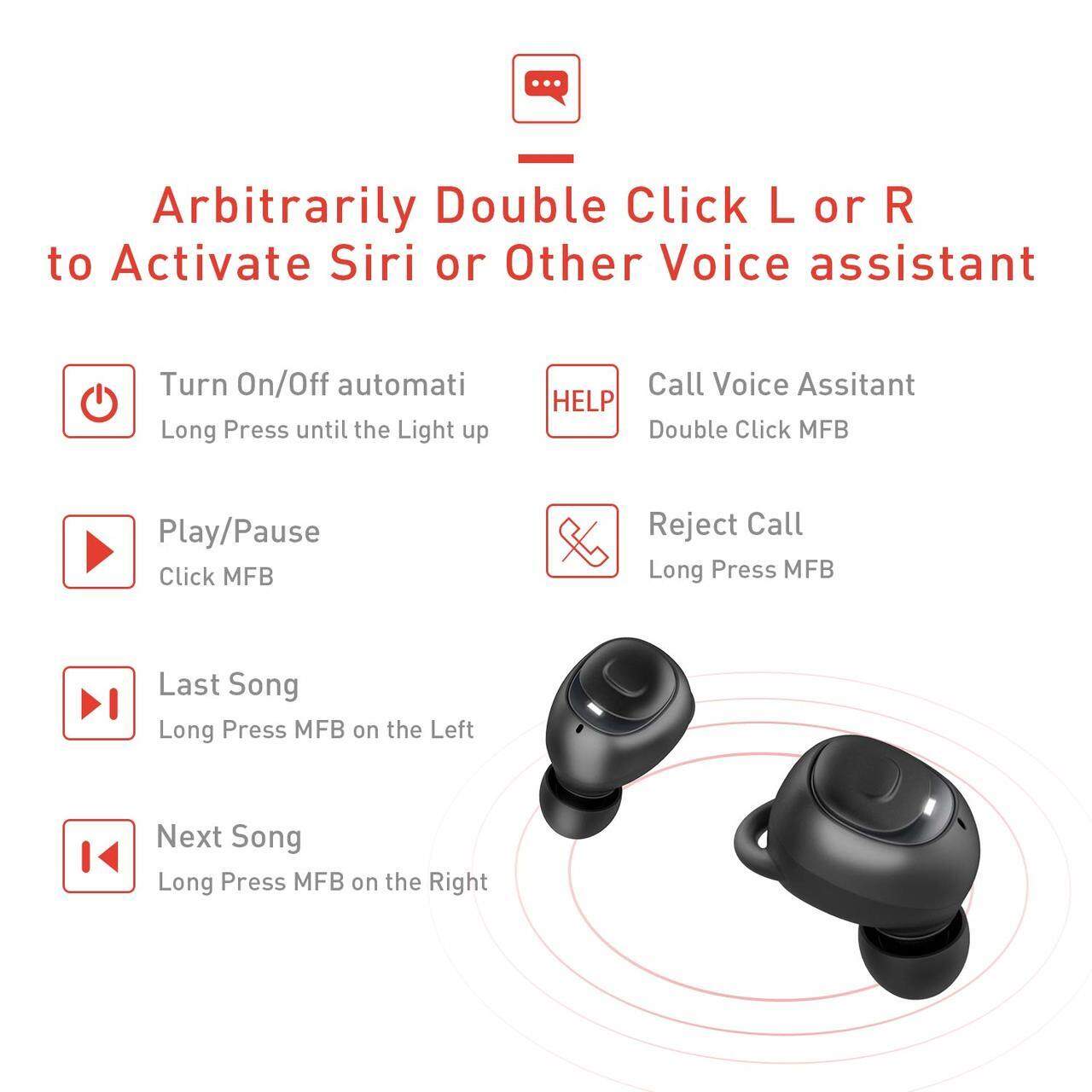 Havit I93 TWS True Wireless Stereo Earbuds IPX5 Waterproof Bluetooth V5.0 Touch Button Sport In-ear Earphone Headset with 500mAh Charging Case