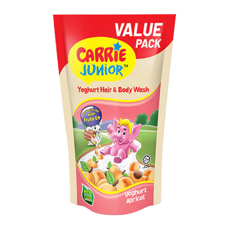 Carrie Junior Syampu Mandian Refill Yoghurt Melon Yoghurt Apricot Yoghurt Apple 475g