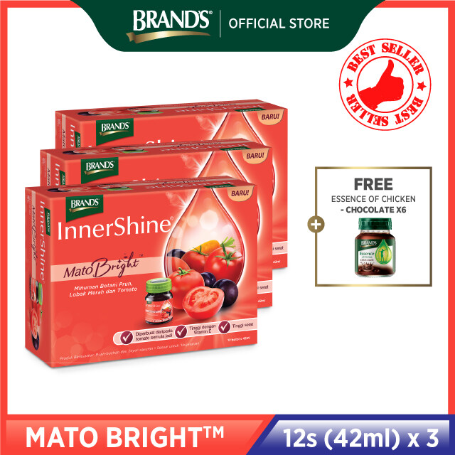 InnerShine Mato Bright 12's (42ml) 3 packs + FREE BRAND'S Chocolate 6's (42ml) (With Lycopene, Brighten Skin)
