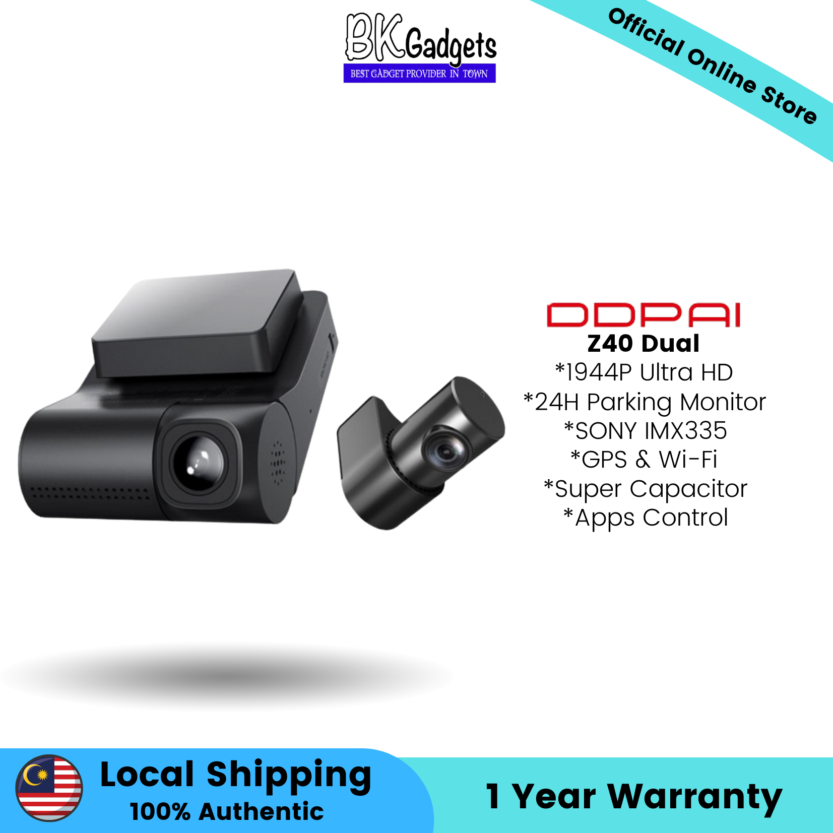 DDPai Dash Cam Z40 Dual - 1944P Ultra HD | 24H Parking Monitor | GPS & Wi-Fi